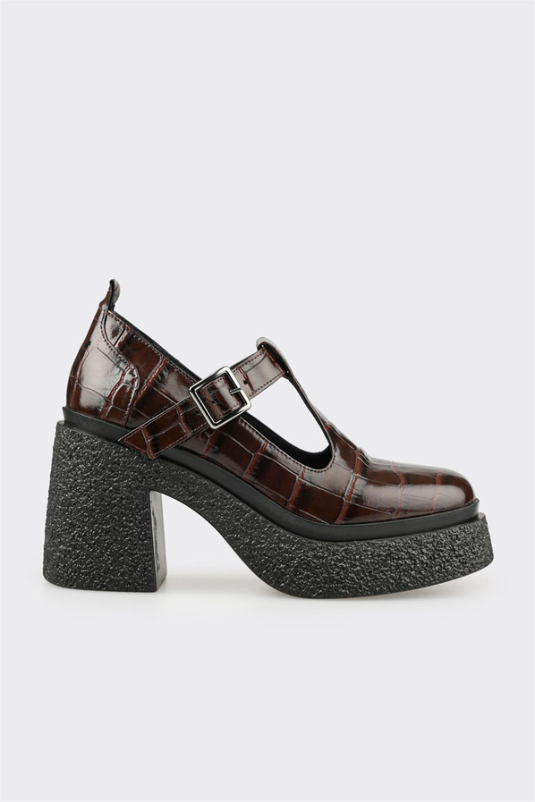 Kahve Deri Kadın Topuklu Ayakkabı