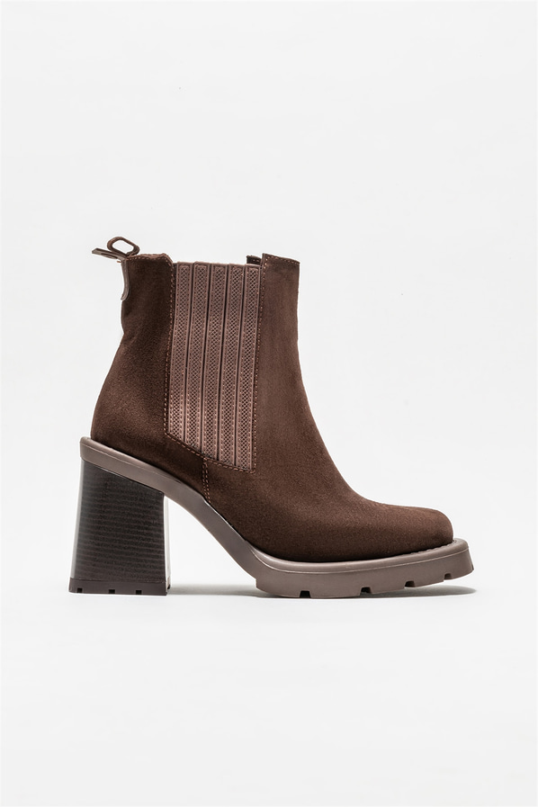 Kahve deri topuklu kadın bot - Elle Shoes