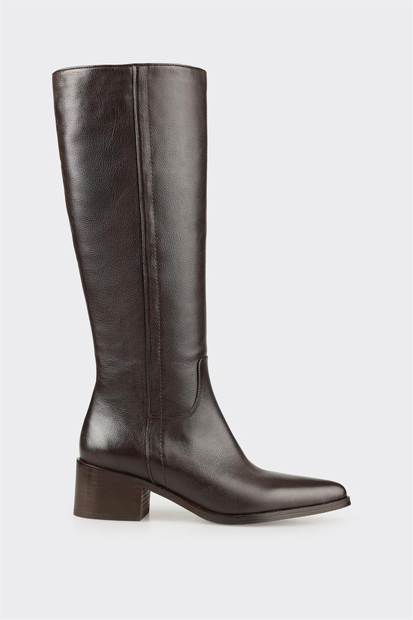 Kahve Deri Kadın Topuklu Çizme
