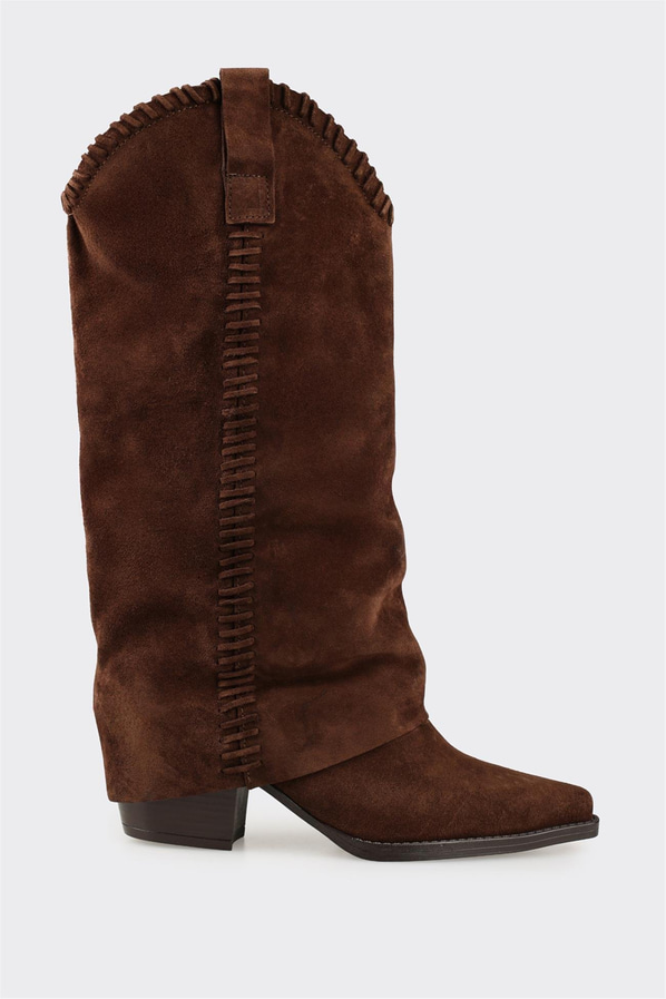 Kahve Deri Kadın Western Çizme