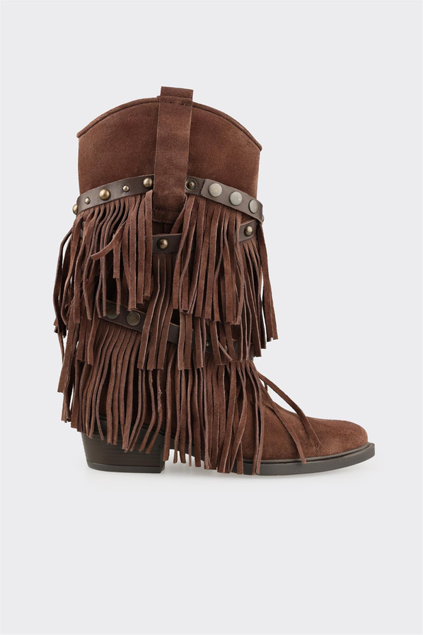 Kahve Deri Kadın Western Çizme