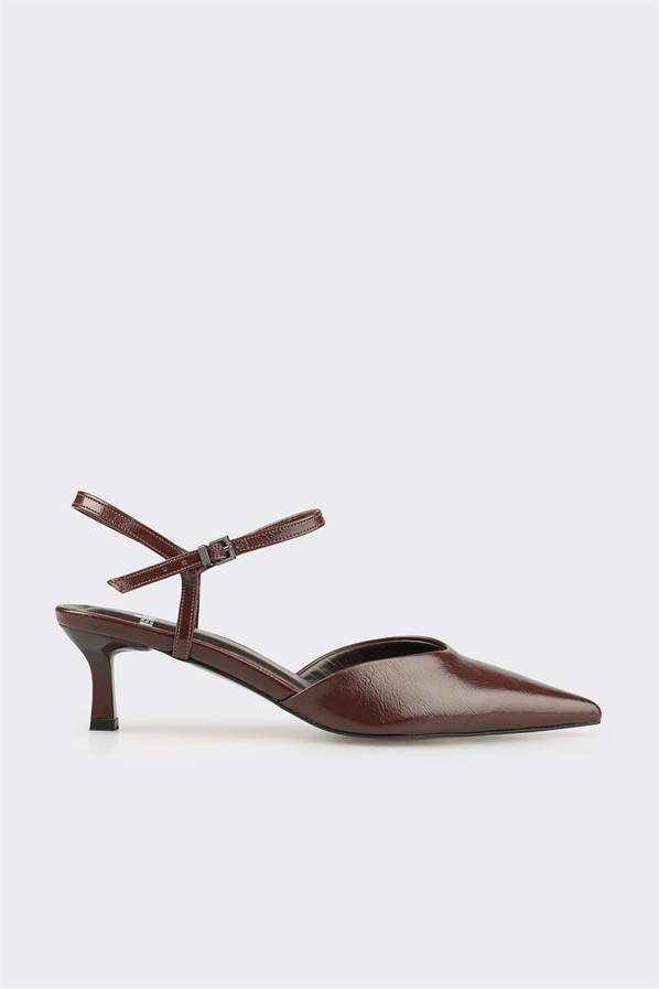 Kahve deri sivri burunlu ince topuklu kadın ayakkabı, ofis stili için - Elle Shoes