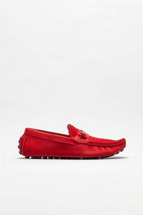 Kırmızı deri erkek loafer, günlük kullanım için - Elle Shoes