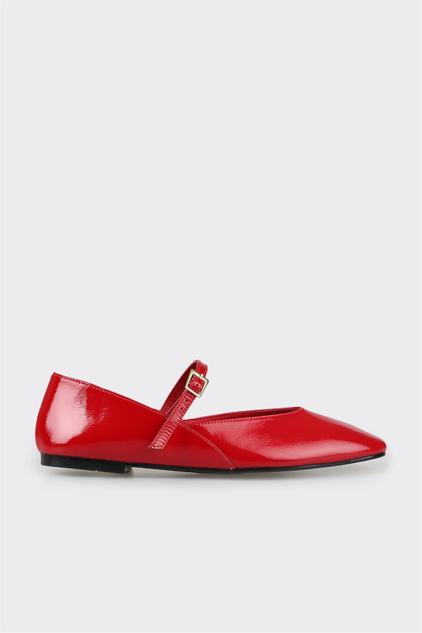 Kırmızı deri kadın babet - Elle Shoes
