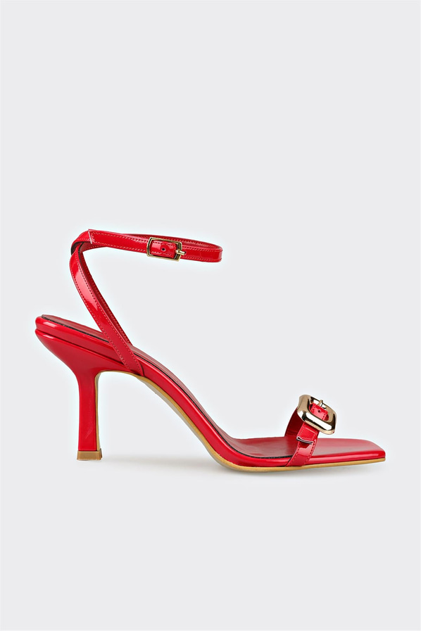Kırmızı kadın topuklu sandalet, ofis stili için - Elle Shoes