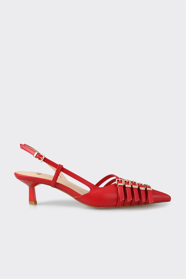 Kırmızı gri örgü dokulu topuklu kadın ayakkabı, ofis stili için - Elle Shoes