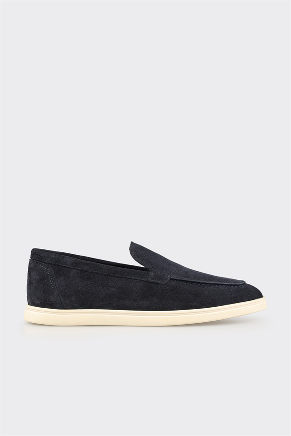 Lacivert deri erkek loafer, günlük kullanım için - Elle Shoes