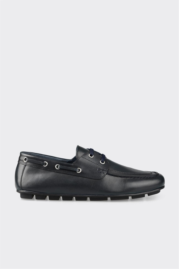 Lacivert deri erkek günlük ayakkabı, rahat kullanım için - Elle Shoes