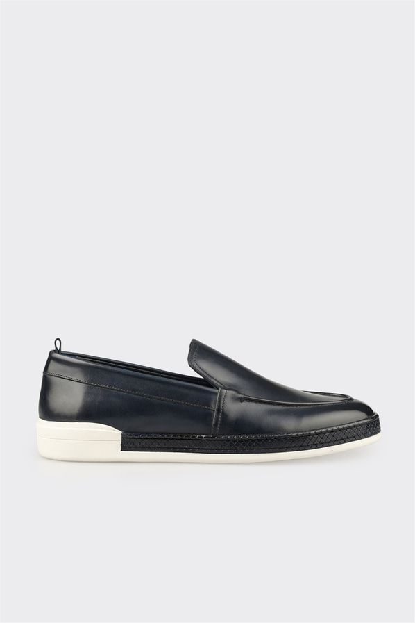 Lacivert deri erkek loafer, günlük kullanım için - Elle Shoes