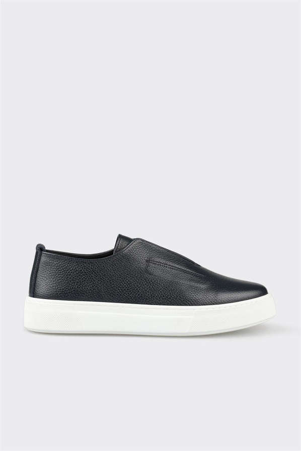 Lacivert deri bağcıklı erkek günlük ayakkabı, rahat kullanım için - Elle Shoes
