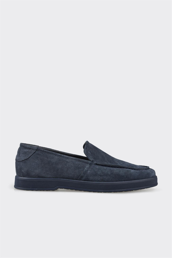 Lacivert deri ve süet erkek loafer, ofis stili için - Elle Shoes