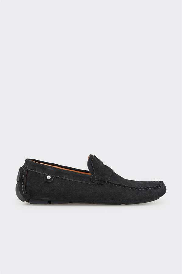 Lacivert deri erkek loafer, günlük kullanım için - Elle Shoes