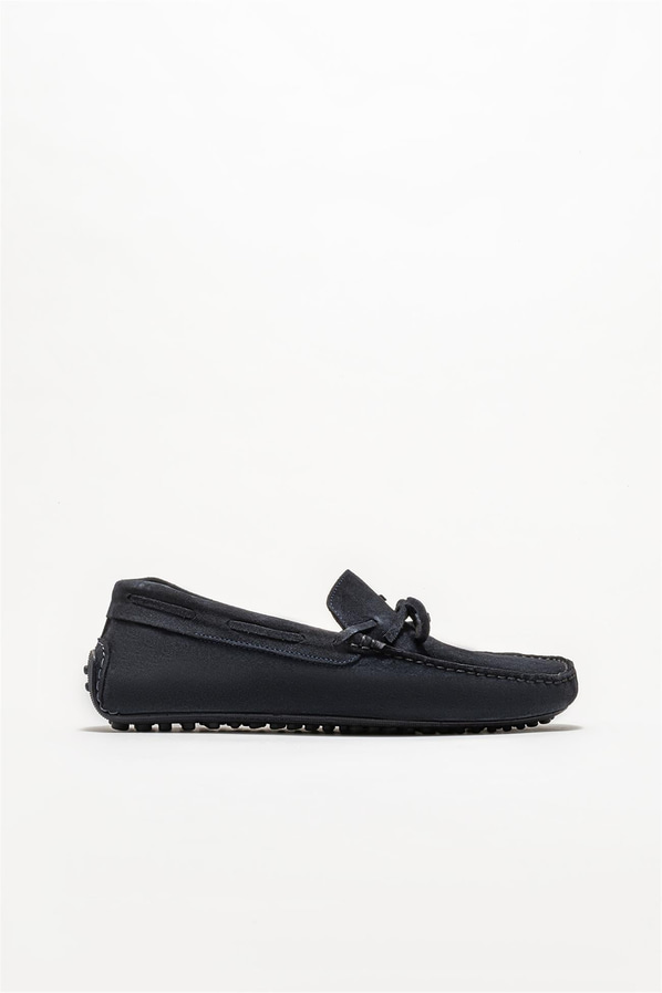 Lacivert deri erkek loafer, günlük kullanım için - Elle Shoes