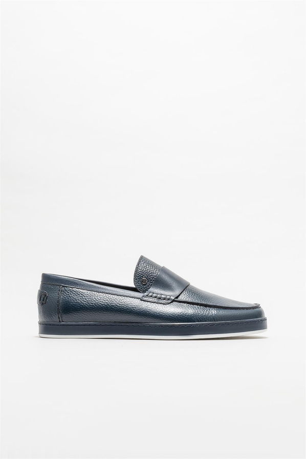 Lacivert deri erkek loafer - Elle Shoes