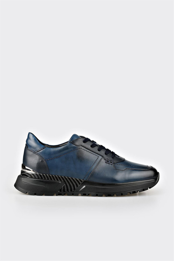 Lacivert deri erkek spor ayakkabı, casual stil için - Elle Shoes