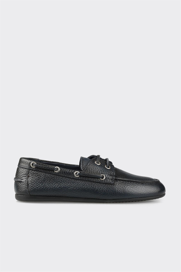 Lacivert deri simli yumuşak dokulu kadın loafer, ofis stili için - Elle Shoes