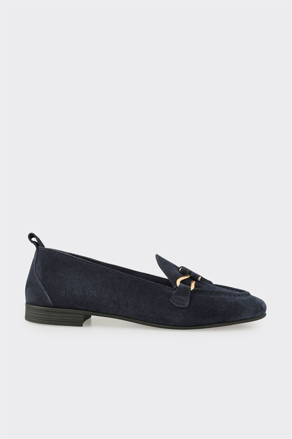 Lacivert Deri Kadın Loafer