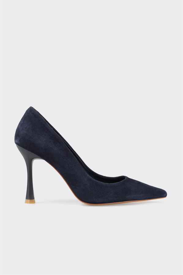 Lacivert deri ince topuklu kadın stiletto, rahat kullanım için - Elle Shoes
