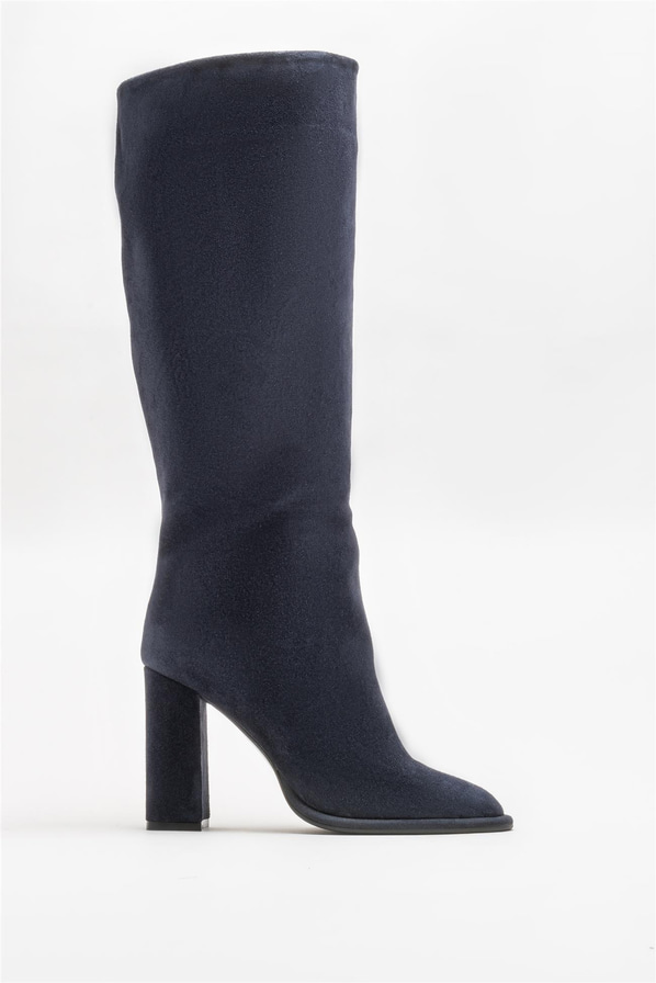 Lacivert deri topuklu kadın çizme - Elle Shoes