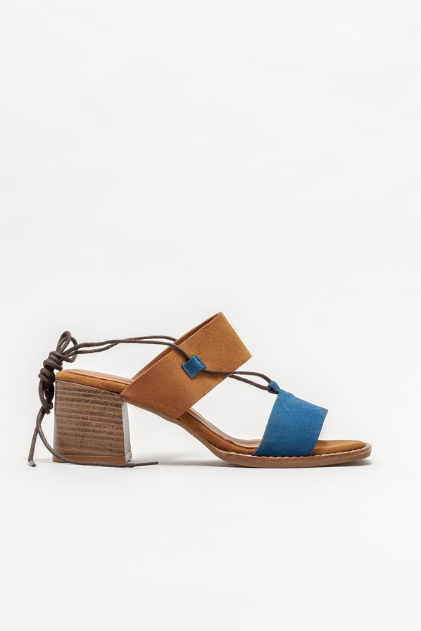 Lacivert deri topuklu kadın sandalet - Elle Shoes