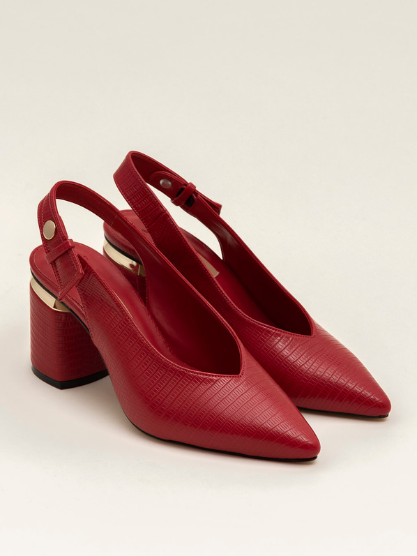 Kırmızı kalın topuklu kadın ayakkabı - Elle Shoes