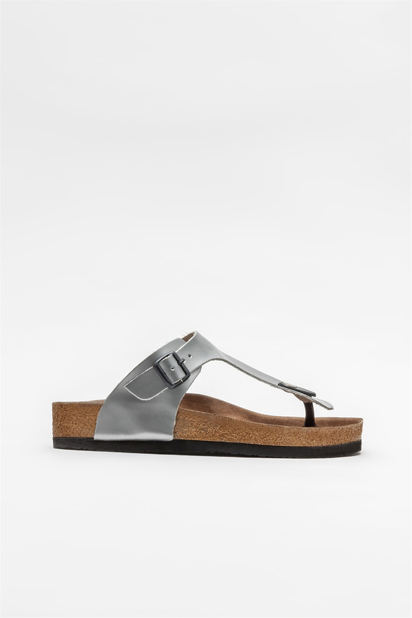 Lame deri kadın düz terlik - Elle Shoes