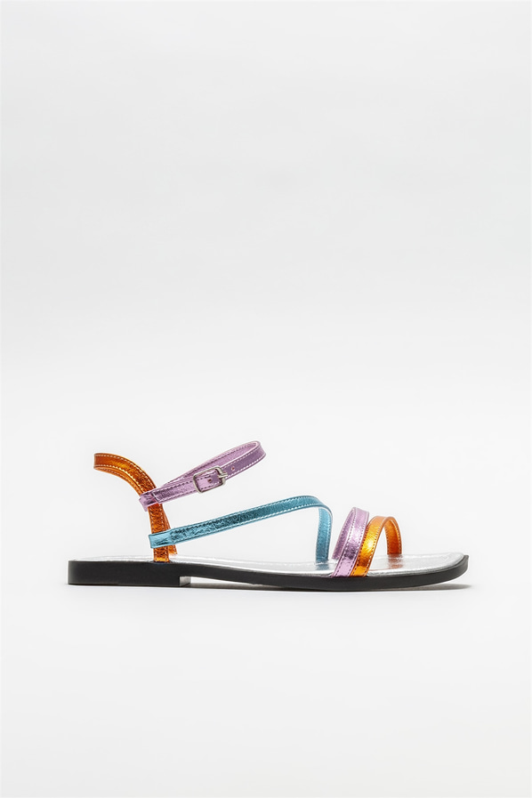 Lame düz kadın sandalet - Elle Shoes