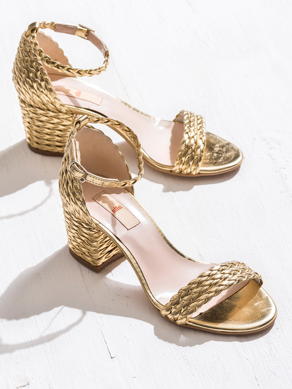 Gold kalın topuklu kadın sandalet - Elle Shoes