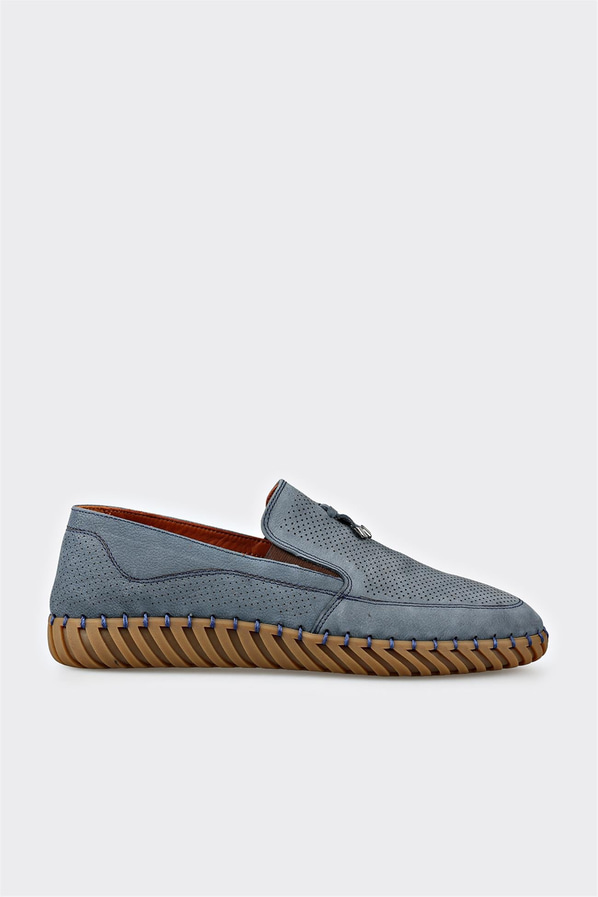 Mavi deri erkek loafer, günlük kullanım için - Elle Shoes