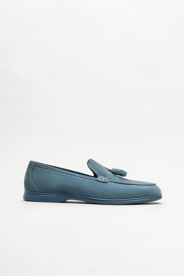 Mavi deri erkek loafer, günlük kullanım için - Elle Shoes