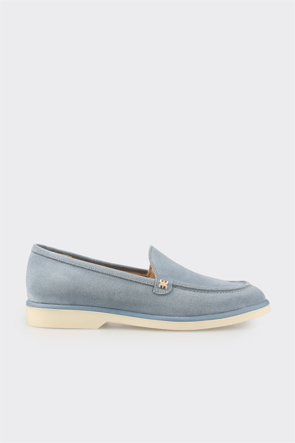 Mavi deri kadın loafer, günlük kullanım için - Elle Shoes