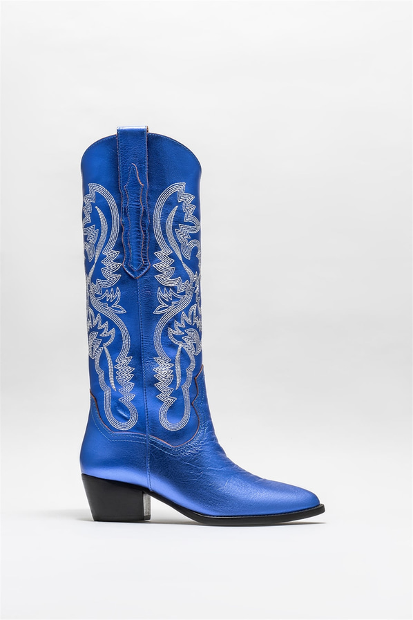 Mavi deri topuklu kadın bot - Elle Shoes