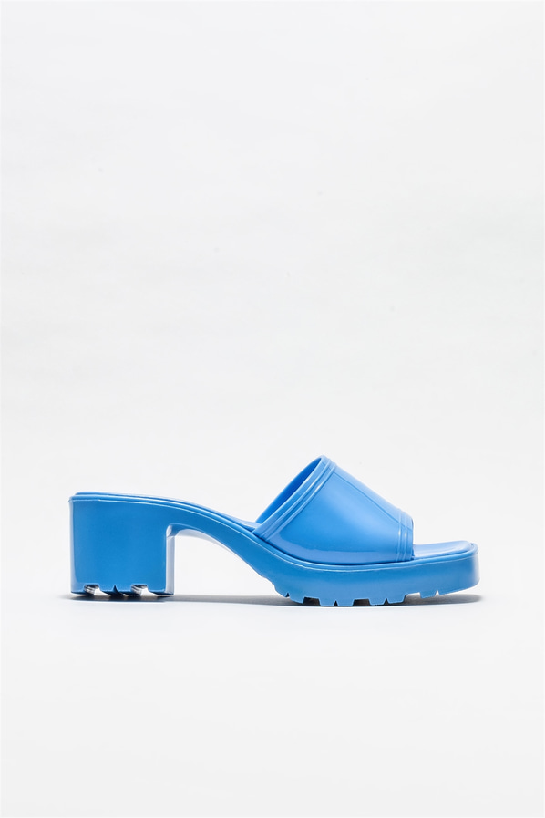Mavi topuklu kadın terlik - Elle Shoes