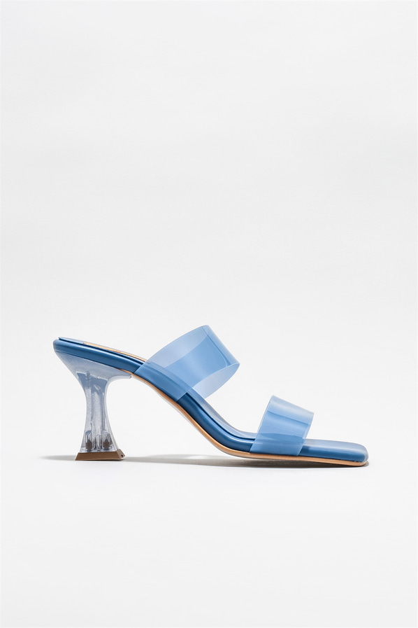 Mavi topuklu kadın terlik - Elle Shoes