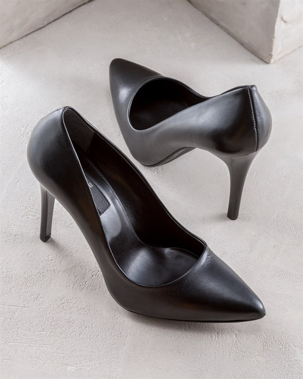 Siyah deri kadın stiletto - Elle Shoes