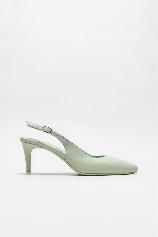 Mint yeşili deri kadın topuklu ayakkabı - Elle Shoes