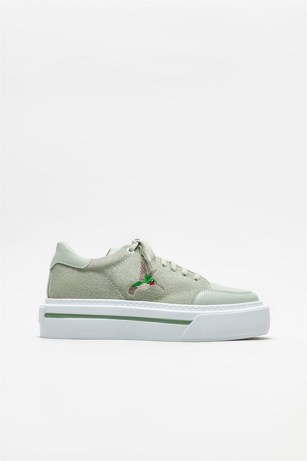 Mint yeşili deri kadın spor ayakkabı - Elle Shoes