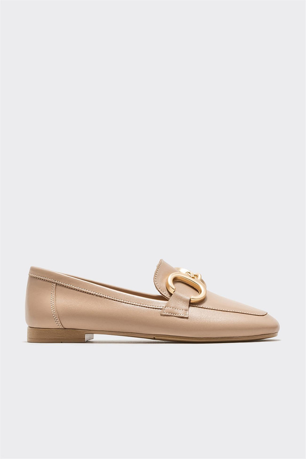 Naturel deri kadın loafer, klasik stil için - Elle Shoes
