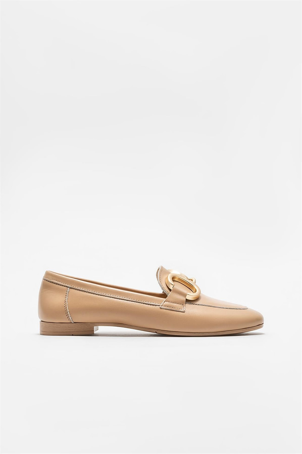 Naturel deri kadın loafer, klasik stil için - Elle Shoes
