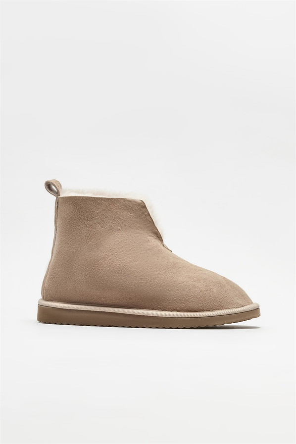 Naturel deri kadın slippers - Elle Shoes