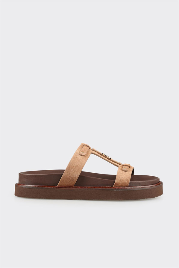Naturel deri örgü dokulu kadın terlik - Elle Shoes