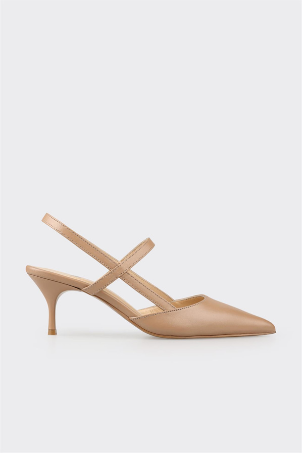 Naturel deri topuklu kadın ayakkabı, rahat kullanım için - Elle Shoes