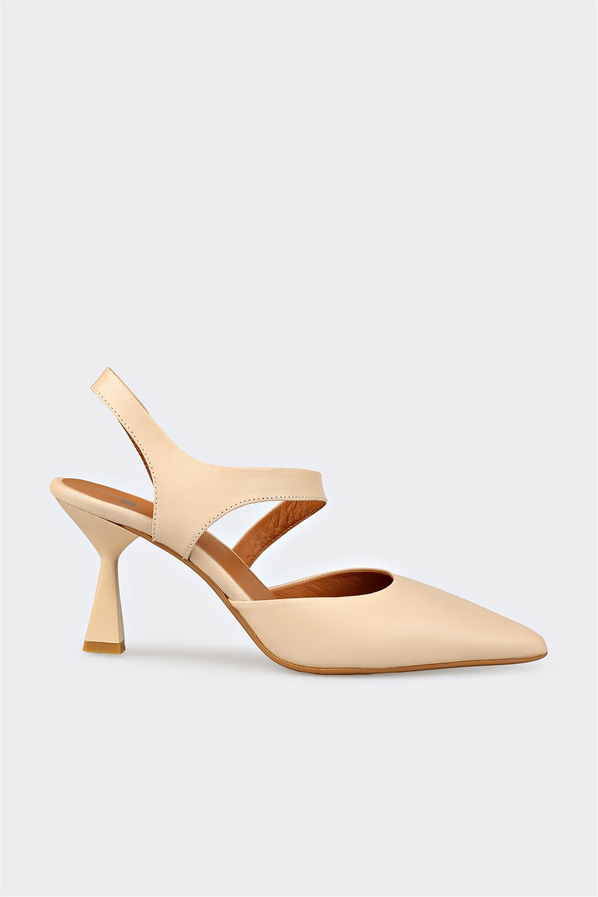 Naturel deri ince topuklu kadın ayakkabı, ofis stili için - Elle Shoes