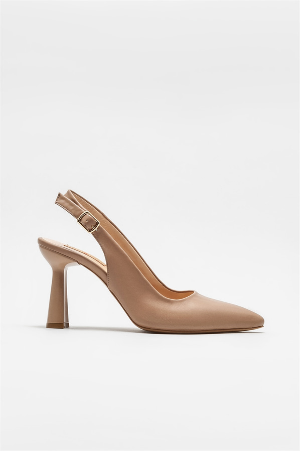 Naturel deri topuklu kadın ayakkabı - Elle Shoes