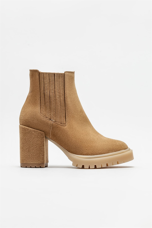 Naturel deri topuklu kadın bot - Elle Shoes