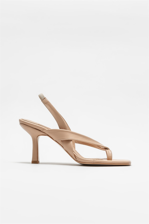 Naturel deri topuklu kadın sandalet - Elle Shoes
