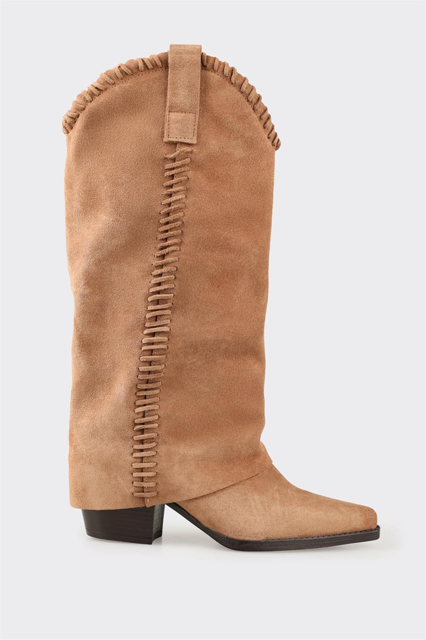 Naturel Deri Kadın Western Çizme