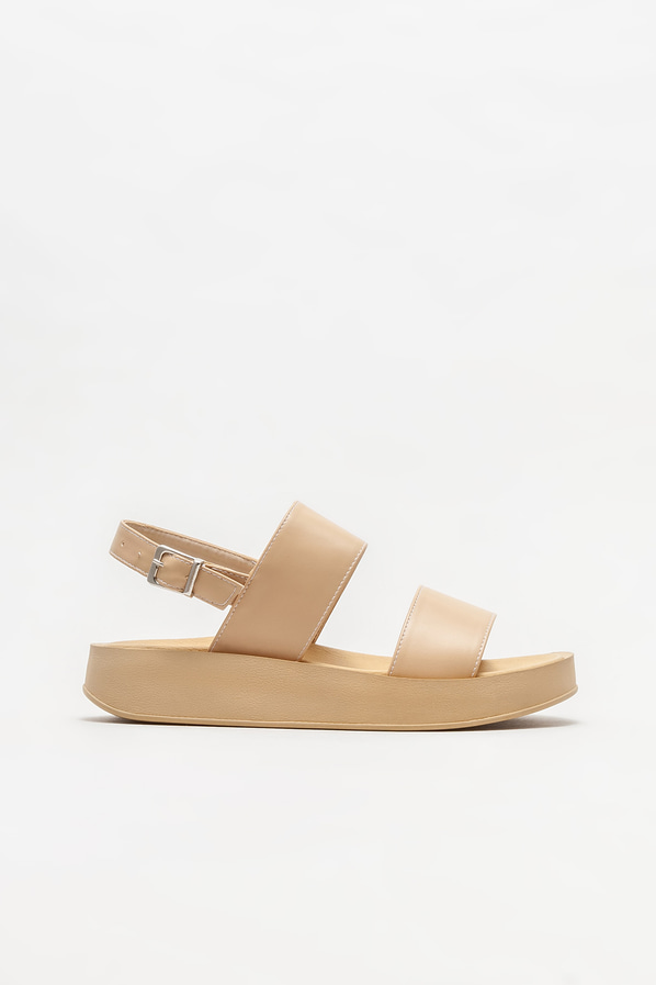 Naturel dolgu topuklu kadın sandalet - Elle Shoes