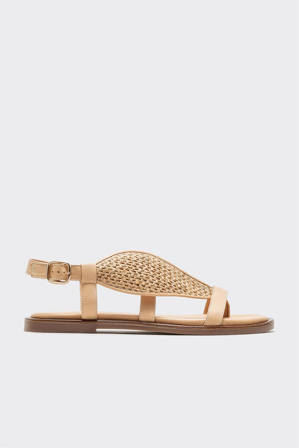 Naturel hasır dokulu kadın sandalet - Elle Shoes