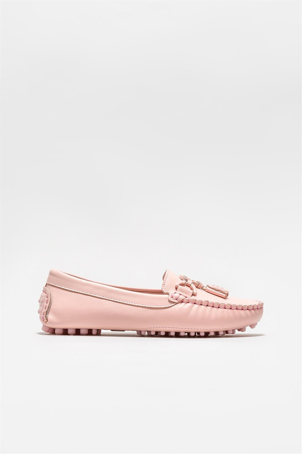Pembe deri kadın loafer, günlük kullanım için - Elle Shoes
